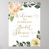 花のオレンジの秋のブライダルシャワーのウェルカムサイン ポスター (正面)