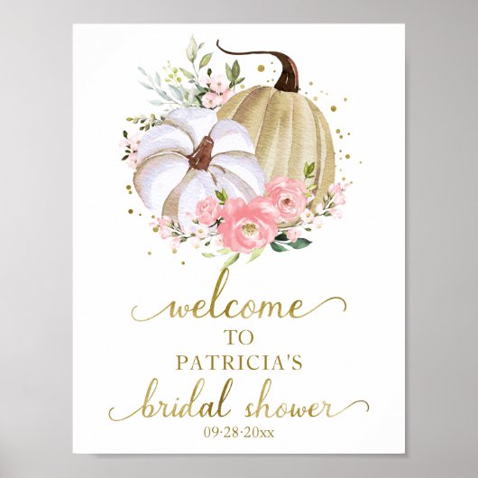 花のオレンジの秋のブライダルシャワーのウェルカムサイン ポスター (正面)