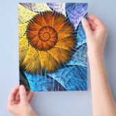 花のオレンジイエロー青抽象アート チラシ (手)