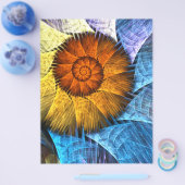 花のオレンジイエロー青抽象アート チラシ (シングル)