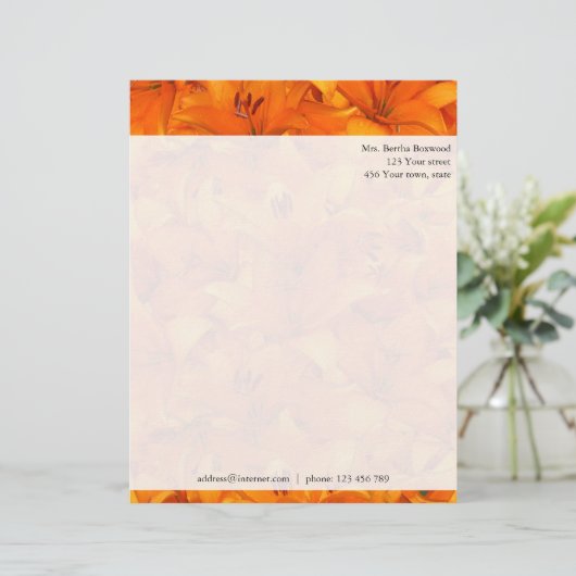 花のオレンジ庭ユリのカスタムな住所 レターヘッド (スタンド正面)