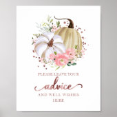 花のオレンジ色の秋のブライダルシャワーのアドバイスサイン ポスター (正面)