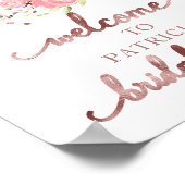 花のオレンジ色の秋のブライダルシャワーのウェルカムサイン ポスター (角)