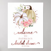 花のオレンジ色の秋のブライダルシャワーのウェルカムサイン ポスター (正面)