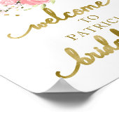 花のオレンジ色の秋のブライダルシャワーのウェルカムサイン ポスター (角)