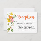 花のオレンジ色の結婚式の披露宴 リリー ピンクの花 招待状 (正面)