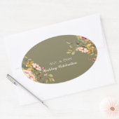 花のカスタムサイズ&名前ステッカー 楕円形シール (封筒)