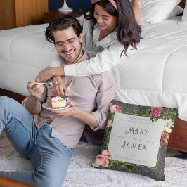 花のカスタムテキスト ウェディング アニバーサリー ギフト グレー クッション