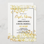 花のカップルのシャワーの招待状を活気づく金ゴールド 招待状 (正面/裏面)