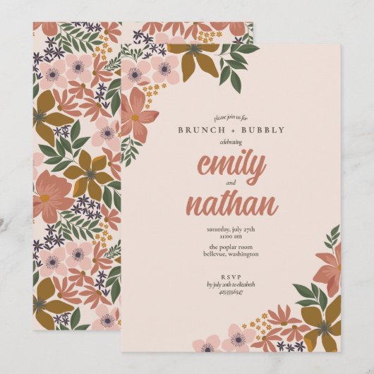 花のカップル ウェディング ブランシュ シャワー 招待状 (正面/裏面)