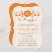 花のカボチャモノグラムのな感謝祭の夕食 招待状 (正面/裏面)