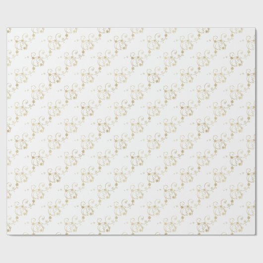 花のカリグラフィーアートのゴールドパターン ラッピングペーパー (フラット)