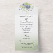 花のカリグラフィー セージグリーン ムーディーブルー オールインワン招待状 (内側)