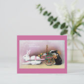 花のカートを引っ張るイースターウサギ シーズンポストカード (スタンド正面)