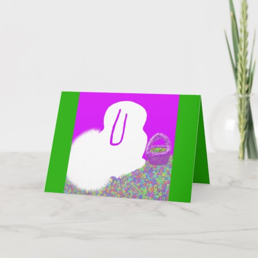 花のカードを持つキュートなイースターバニー サンキューカード (正面)