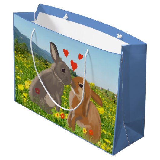 花のキスをする牧草地の二つ大復活祭 ラージペーパーバッグ (裏面アングル)