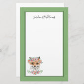 花のキツネは|あなたの名前を加えます 便箋 (正面/裏面)