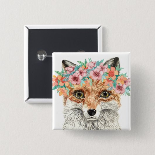 花のキツネ 缶バッジ (正面&裏面)