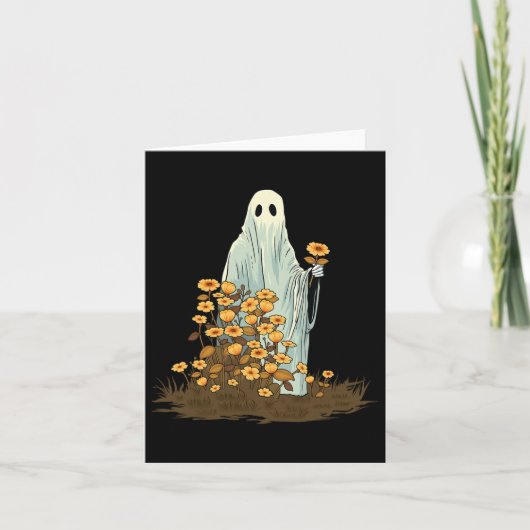 花のキュートなハロウィンガイスト スプーキー ゴシック カード (正面)