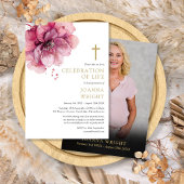 花のキリスト教のお別れの写真付きライフセレブレーション 招待状