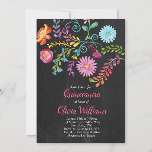 花のキンセニーニャ誕生日フィエスタ メキシカン 招待状 (正面)