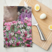 花のキーのキー-かわいい帽子のチワワの子犬 キッチンタオル (四つ折り)