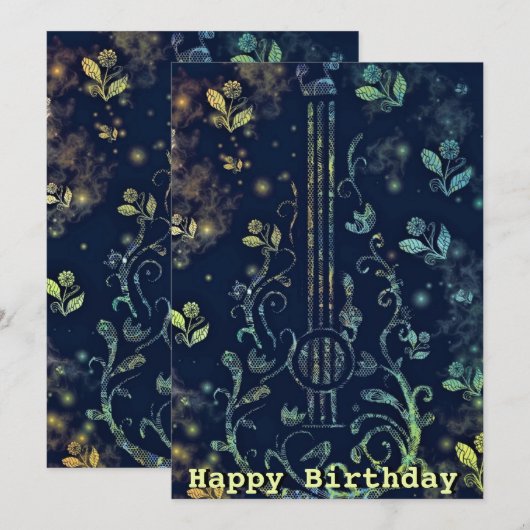 花のギター誕生日カード (正面/裏面)