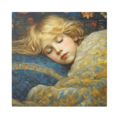 花のクイルトにくるまれた夢見る眠る子供 メタルプリント (正面)