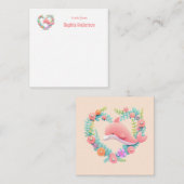 花のクジラのハートのラブネーム ノートカード (正面/裏面)