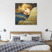 花のクッションに眠る夢見る子供 キャンバスプリント (インサイチュ (寝室))