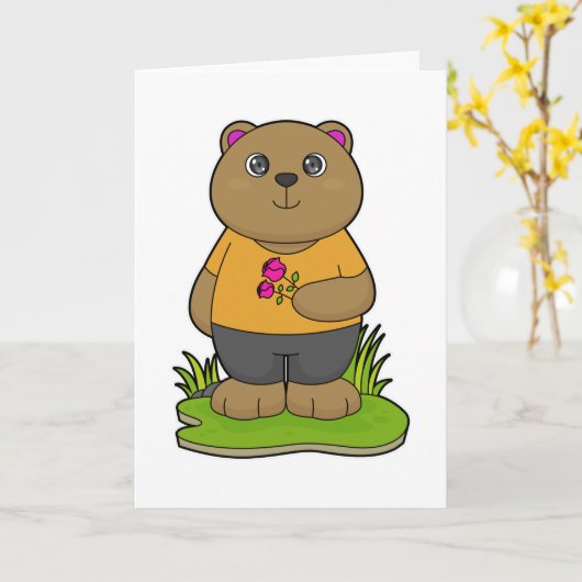 花のクマ カード (黄色い花)