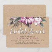 花のクラフト ブライダルシャワー 招待状 - 紫 (正面/裏面)