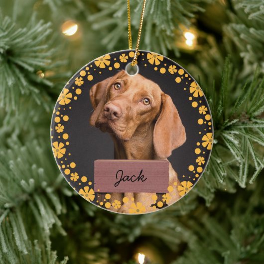 花のクリスマスのカスタム休日の犬の写真 セラミックオーナメント (ツリー)