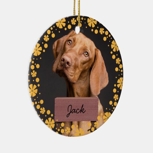 花のクリスマスのカスタム休日の犬の写真 セラミックオーナメント (右)