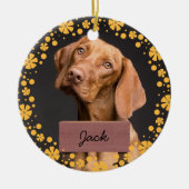 花のクリスマスのカスタム休日の犬の写真 セラミックオーナメント (正面)