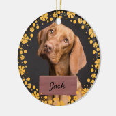 花のクリスマスのカスタム休日の犬の写真 セラミックオーナメント (左)