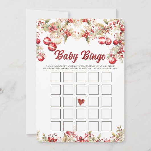 花のクリスマスベイビーシャワービンゴゲームカード 招待状 (正面)