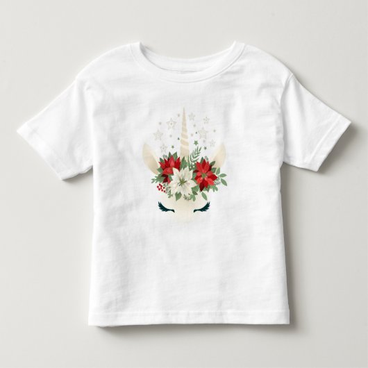花のクリスマスユニコーン トドラーTシャツ (正面)