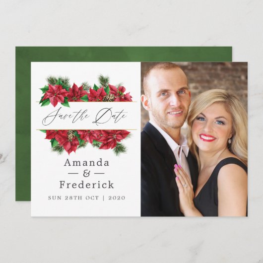花のクリスマス幾何学ウェディング セーブザデート (正面/裏面)