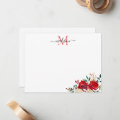 花のクリスマス 赤い実のホーリー モノグラム ノートカード (正面/裏面インサイチュ)