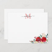 花のクリスマス 赤い実のホーリー モノグラム ノートカード (正面/裏面)