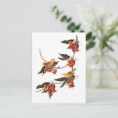 花のクロスバインに黄色のウグイスの鳴鳥 ポストカード (スタンド正面)