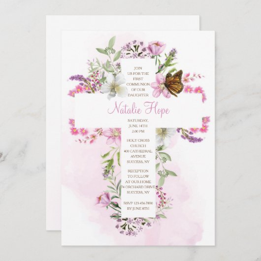 花のクロス宗教 招待状 (正面/裏面)