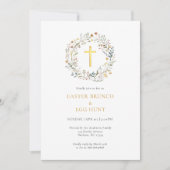 花のクロス イースターの朝食と卵の狩りへの招待 招待状 (正面)