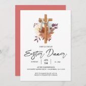 花のクロス キリスト教 春のイースター ディナー 招待状 (正面/裏面)