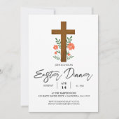 花のクロス キリスト教 春のイースター ディナー 招待状 (正面)