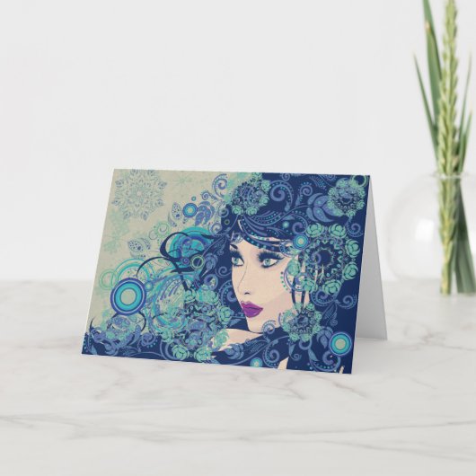 花のグランジな3の冬の女の子 シーズンカード (正面)