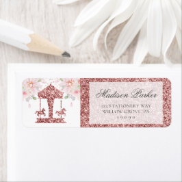 花のグリッター誕生日カルーセル - あなただけの特別なデザイン ラベル