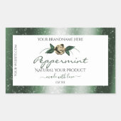 花のグリーンとゴールドのフレーム 白い製品ラベル 長方形シール (正面)