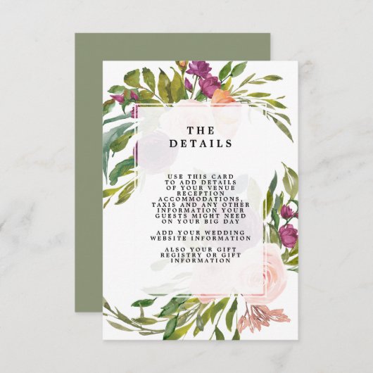 花のグリーンウェディングの詳細情報カード エンクロージャーカード (正面/裏面)